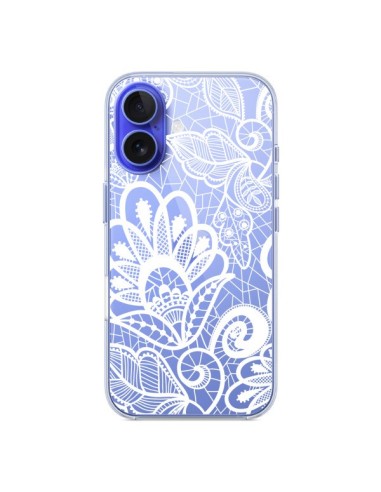 Coque iPhone 16 Lace Fleur Flower Blanc Transparente - Petit Griffin