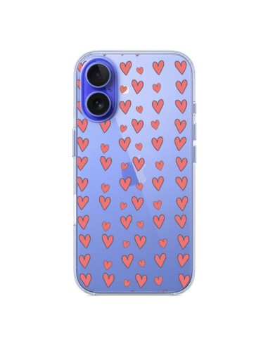 Coque iPhone 16 Coeurs Heart Love Amour Rouge Transparente - Petit Griffin