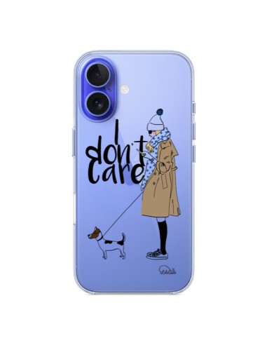 Coque iPhone 16 I don't care Fille Chien Transparente - Lolo Santo