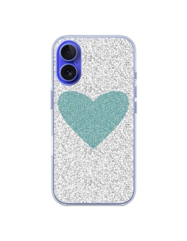 Coque iPhone 16 Coeur Bleu Vert Argent Love - Mary Nesrala