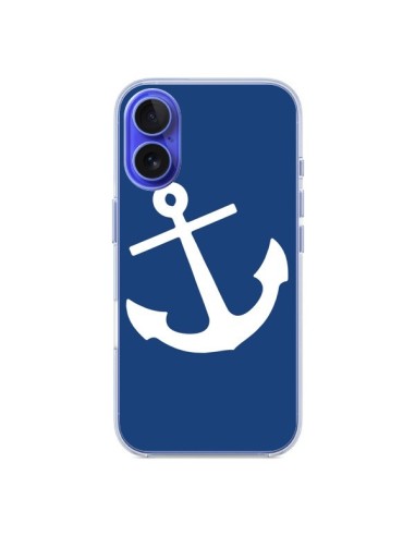 Coque iPhone 16 Ancre Navire Navy Blue Anchor - Mary Nesrala