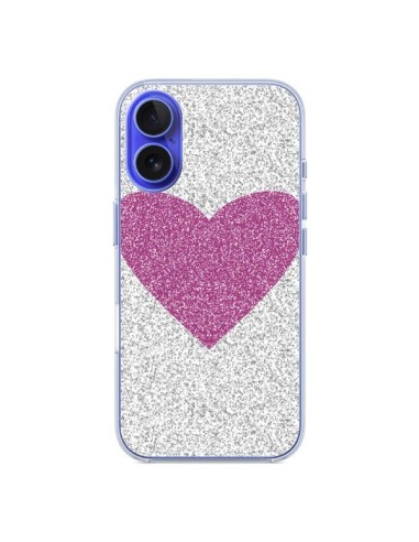 Coque iPhone 16 Coeur Rose Argent Love - Mary Nesrala