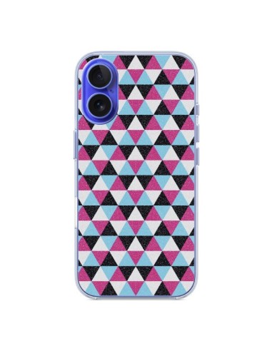 Coque iPhone 16 Azteque Triangles Rose Bleu Gris - Mary Nesrala