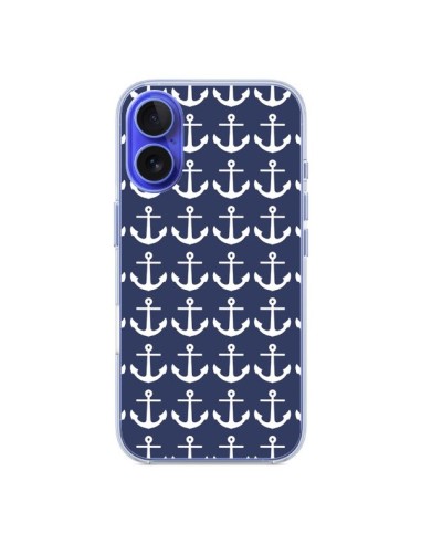 Coque iPhone 16 Ancre Marin Bleu Anchors Navy - Mary Nesrala