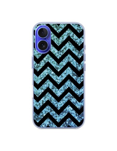 Coque iPhone 16 Chevron Aqua Sparkle Triangle Azteque - Mary Nesrala