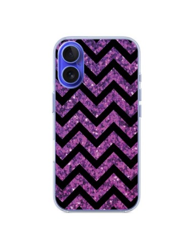 Coque iPhone 16 Chevron Purple Sparkle Triangle Azteque - Mary Nesrala