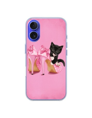 Coque iPhone 16 Chaton Chat Noir Kitten Chaussure Shoes - Maryline Cazenave