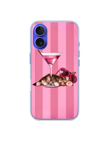 Coque iPhone 16 Chaton Chat Kitten Cocktail Lunettes Coeur - Maryline Cazenave