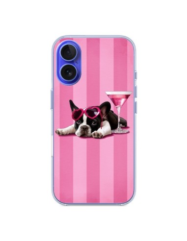 Coque iPhone 16 Chien Dog Cocktail Lunettes Coeur Rose - Maryline Cazenave