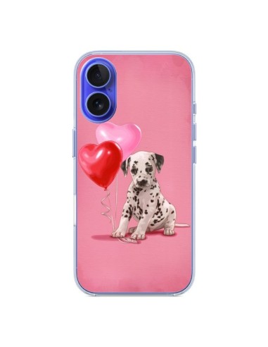 Coque iPhone 16 Chien Dog Dalmatien Ballon Coeur - Maryline Cazenave