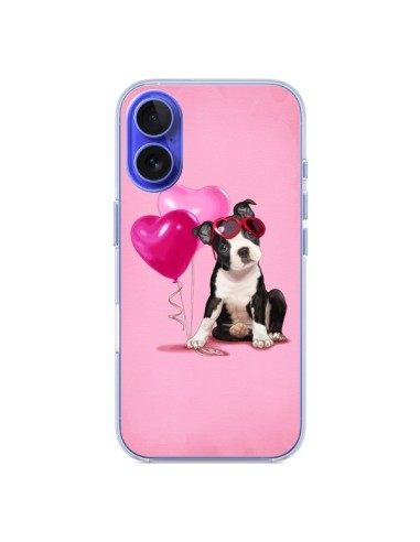 Coque iPhone 16 Chien Dog Ballon Lunettes Coeur Rose - Maryline Cazenave