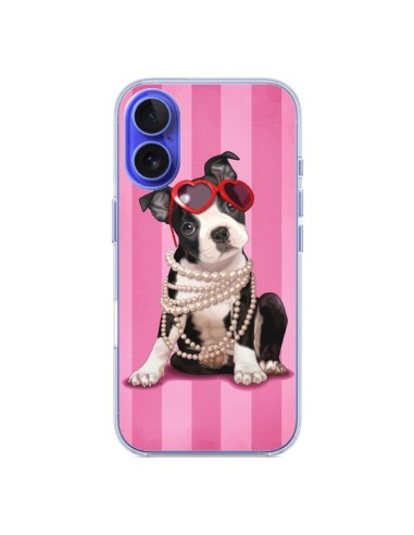 Coque iPhone 16 Chien Dog Fashion Collier Perles Lunettes Coeur - Maryline Cazenave