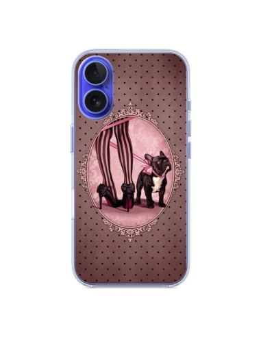 Coque iPhone 16 Lady Jambes Chien Dog Rose Pois Noir - Maryline Cazenave