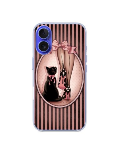 Coque iPhone 16 Lady Chat Noeud Papillon Pois Chaussures - Maryline Cazenave