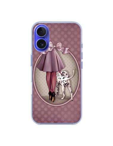 Coque iPhone 16 Lady Chien Dog Dalmatien Robe Pois - Maryline Cazenave