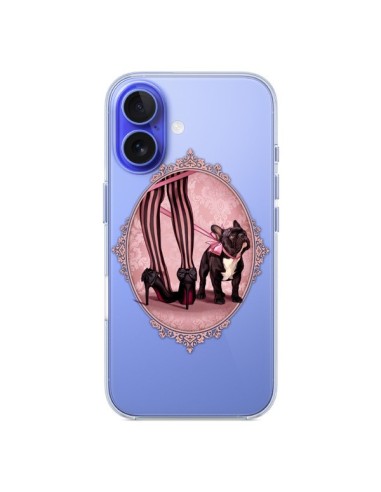 Coque iPhone 16 Lady Jambes Chien Bulldog Dog Rose Pois Noir Transparente - Maryline Cazenave