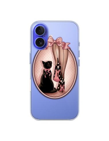 Coque iPhone 16 Lady Chat Noeud Papillon Pois Chaussures Transparente - Maryline Cazenave