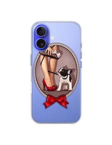 Coque iPhone 16 Lady Jambes Chien Bulldog Dog Pois Noeud Papillon Transparente - Maryline Cazenave