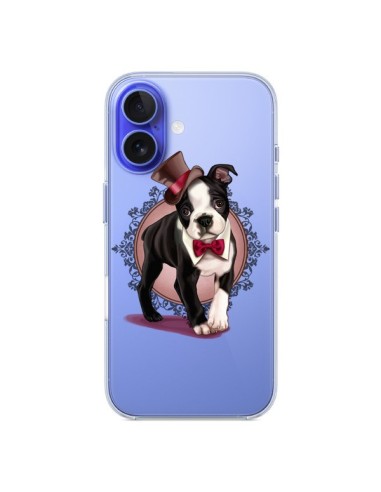 Coque iPhone 16 Chien Bulldog Dog Gentleman Noeud Papillon Chapeau Transparente - Maryline Cazenave