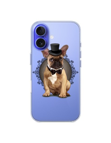 Coque iPhone 16 Chien Bulldog Noeud Papillon Chapeau Transparente - Maryline Cazenave