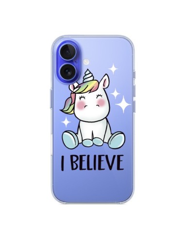 Coque iPhone 16 Licorne I Believe Transparente - Maryline Cazenave