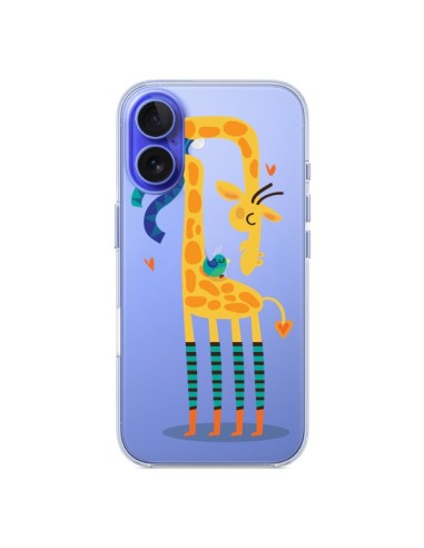 Coque iPhone 16 L'oiseau et la Girafe Amour Love Transparente - Maria Jose Da Luz