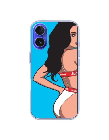 Coque iPhone 16 Pop Art Femme Bleu - Mikadololo