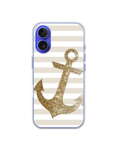 Coque iPhone 16 Ancre Or Navire - Monica Martinez