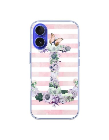 Coque iPhone 16 Ancre Rose Fleurs Navire - Monica Martinez