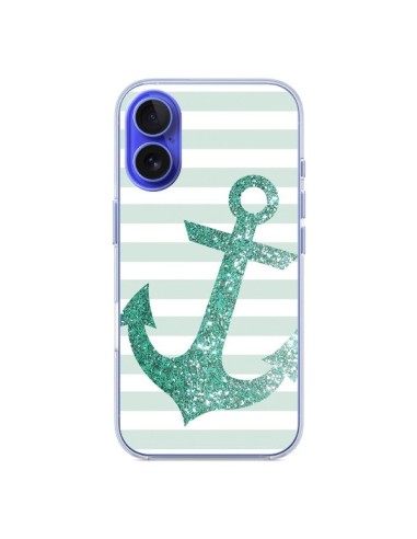 Coque iPhone 16 Ancre Vert Navire - Monica Martinez