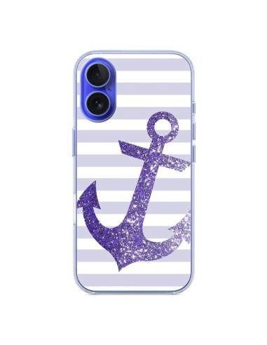 Coque iPhone 16 Ancre Violet Navire - Monica Martinez