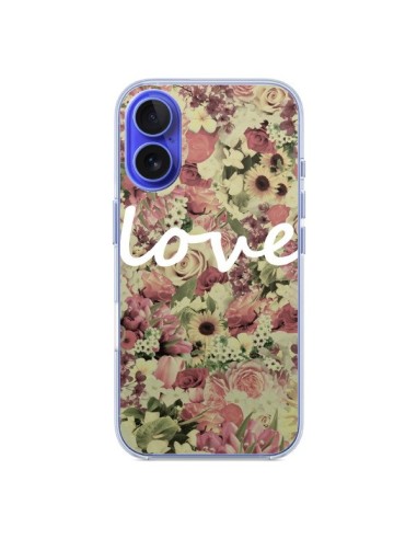 Coque iPhone 16 Love Blanc Flower - Monica Martinez