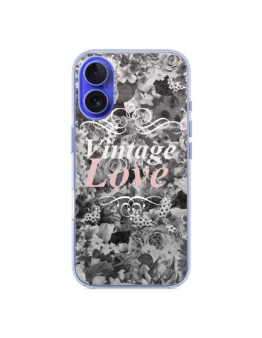 Coque iPhone 16 Vintage Love Noir Flower - Monica Martinez