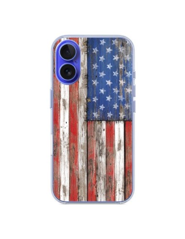 Coque iPhone 16 Drapeau USA Vintage Bois Wood - Maximilian San