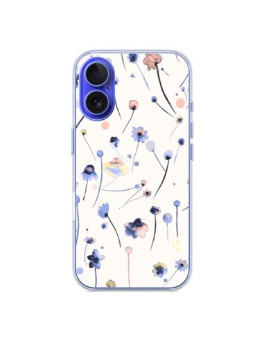 Coque iPhone 16 Blue Soft Flowers - Ninola Design