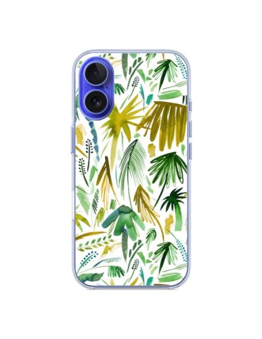 Coque iPhone 16 Brushstrokes Tropical Palms Green - Ninola Design