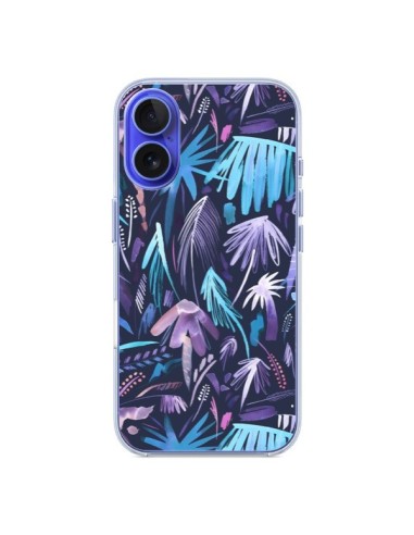 Coque iPhone 16 Brushstrokes Tropical Palms Navy - Ninola Design