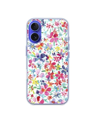 Coque iPhone 16 Colorful Flowers Petals Blue - Ninola Design