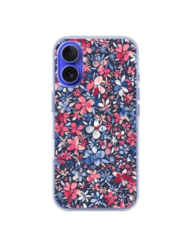 Coque iPhone 16 Colorful Little Flowers Navy - Ninola Design