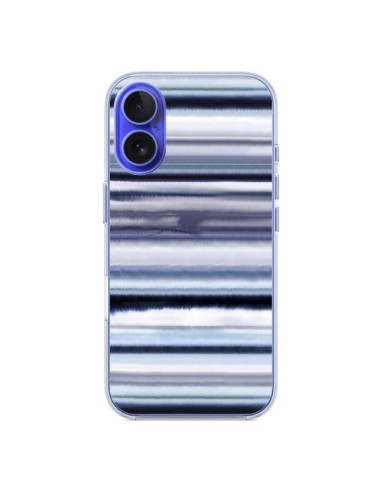 Coque iPhone 16 Degrade Stripes Watercolor Navy - Ninola Design