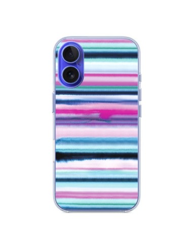 Coque iPhone 16 Degrade Stripes Watercolor Pink - Ninola Design