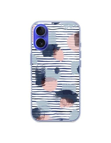 Coque iPhone 16 Watercolor Stains Stripes Navy - Ninola Design