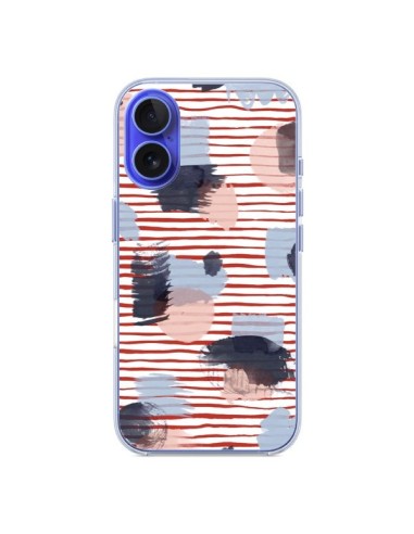 Coque iPhone 16 Watercolor Stains Stripes Red - Ninola Design