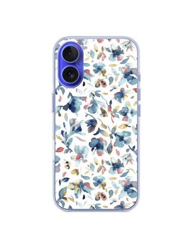 Cover iPhone 16 Watery Hibiscus Blu - Ninola Design