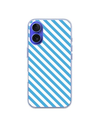 Coque iPhone 16 Bonbon Candy Bleue et Blanche Rayée - Nico