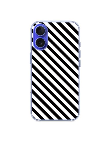 Coque iPhone 16 Bonbon Candy Noire et Blanche Rayée - Nico