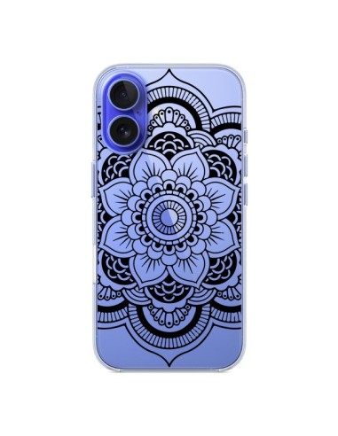 Coque iPhone 16 Mandala Noir Azteque Transparente - Nico