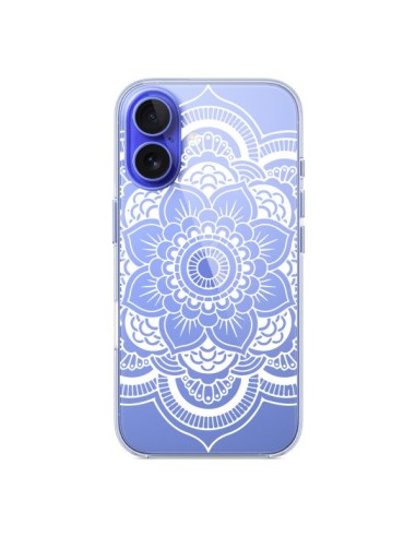 Coque iPhone 16 Mandala Blanc Azteque Transparente - Nico