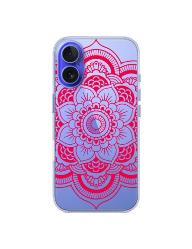 Coque iPhone 16 Mandala Rose Fushia Azteque Transparente - Nico