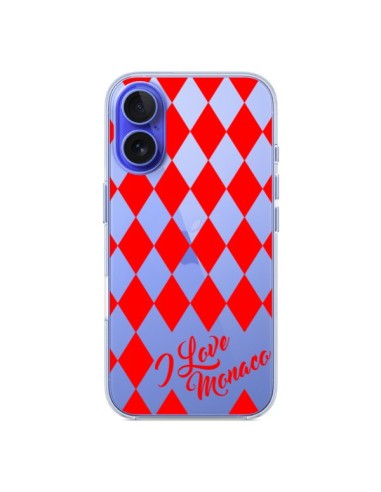 Coque iPhone 16 I Love Monaco et Losange Rouge - Nico